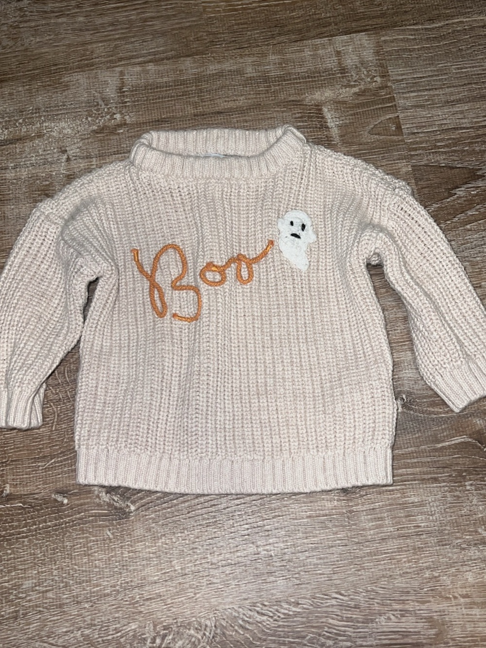 Cream 'Boo' Knit Sweater with Ghost Accent - size 3-6months